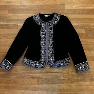 Peter Nygard black white wool blend zip front jacket size 10
 b8